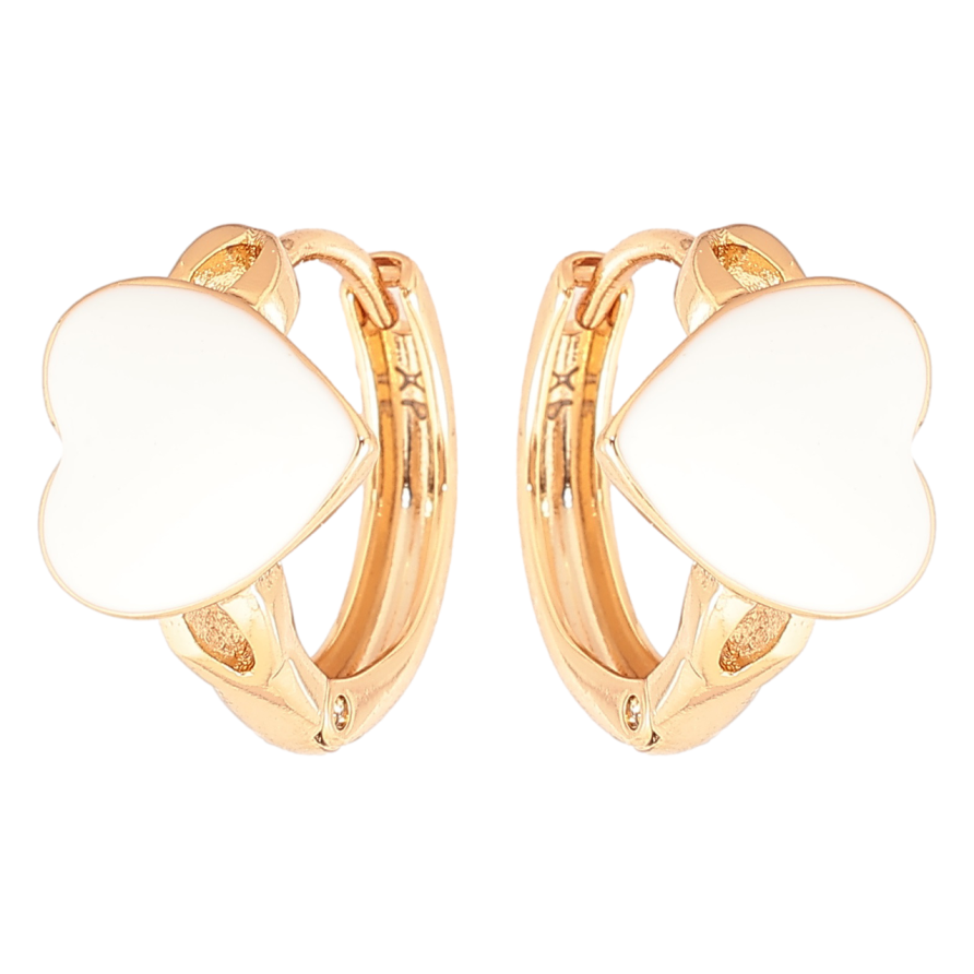 Сережки Xuping Позолота 18K колечка Сердечка з білою емаллю» фото №1