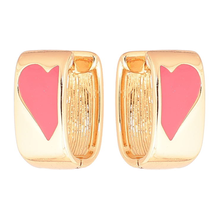 Серьги Xuping Позолота 18K колечки Узор сердечки с розовой эмалью фото №13