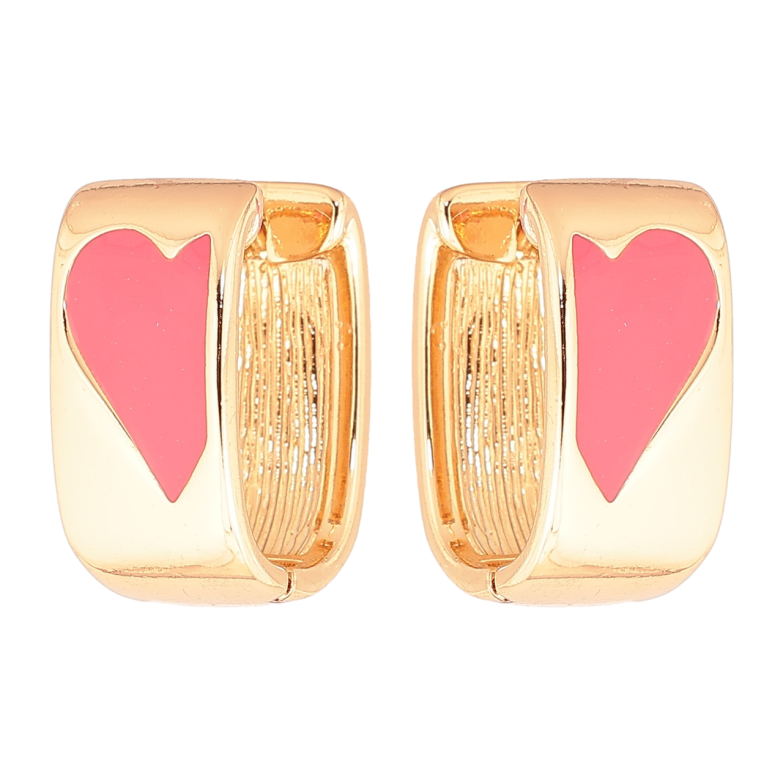Сережки Xuping Позолота 18K колечка «Візерунок сердечка з рожевою емаллю» фото №2