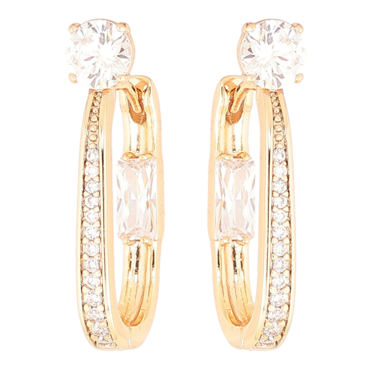 Серьги Xuping Позолота 18K колечки Кристальные дорожки фото №4