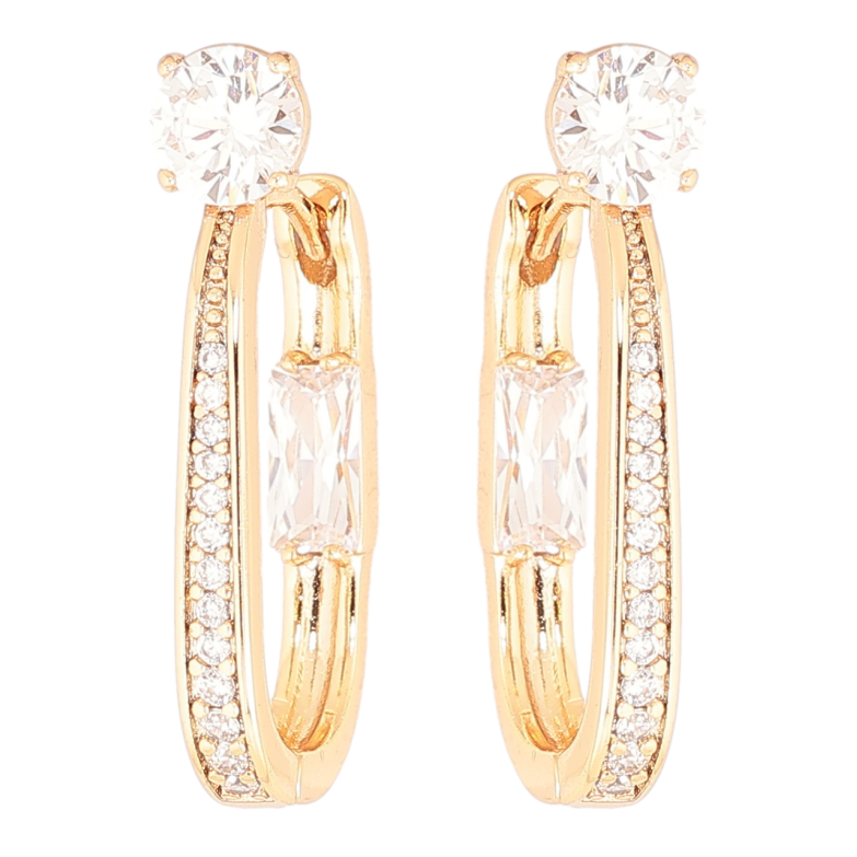 Серьги Xuping Позолота 18K колечки Кристальные дорожки фото №2