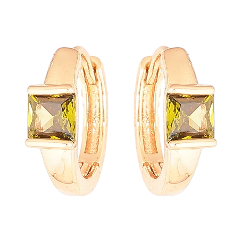 Серьги Xuping Позолота 18K колечки Вставки зеленые кристаллы фото №1