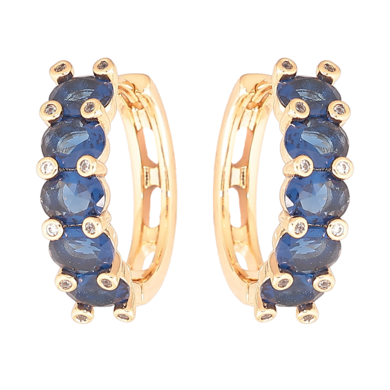 Серьги Xuping Позолота 18K колечки Дорожки синих кристаллов фото №1