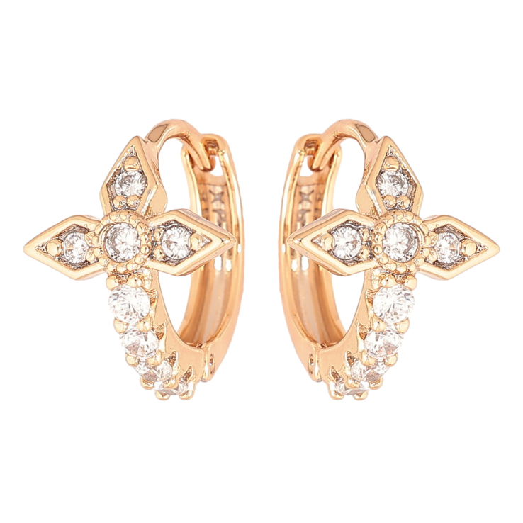 Серьги Xuping Позолота 18K колечки Кристальные Крестики фото №8