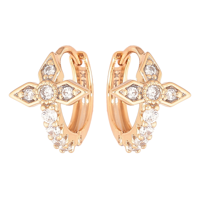 Сережки Xuping Позолота 18K колечка «Кришталеві Хрестики» фото №6