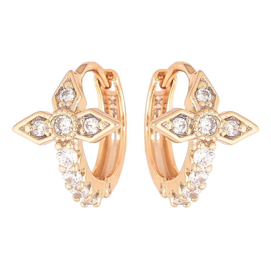 Серьги Xuping Позолота 18K колечки Кристальные Крестики фото №1