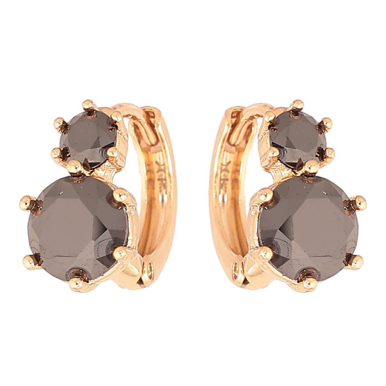 Сережки Xuping Позолота 18K колечка «Два чорних кристали» фото №1