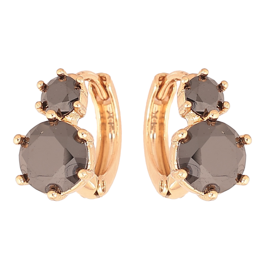 Сережки Xuping Позолота 18K колечка «Два чорних кристали» фото №1