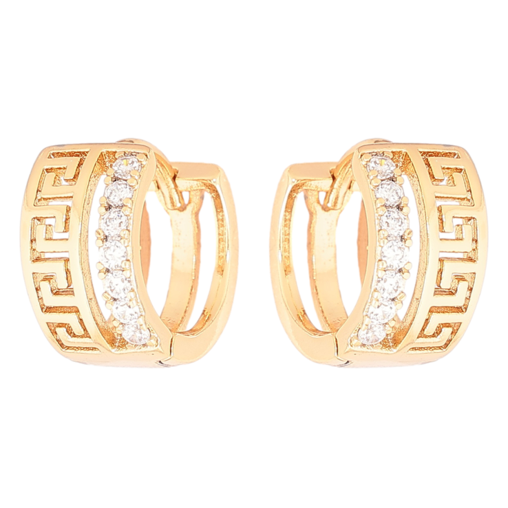 Серьги Xuping Позолота 18K колечки Греческий орнамент с дорожкой кристаллов фото №5