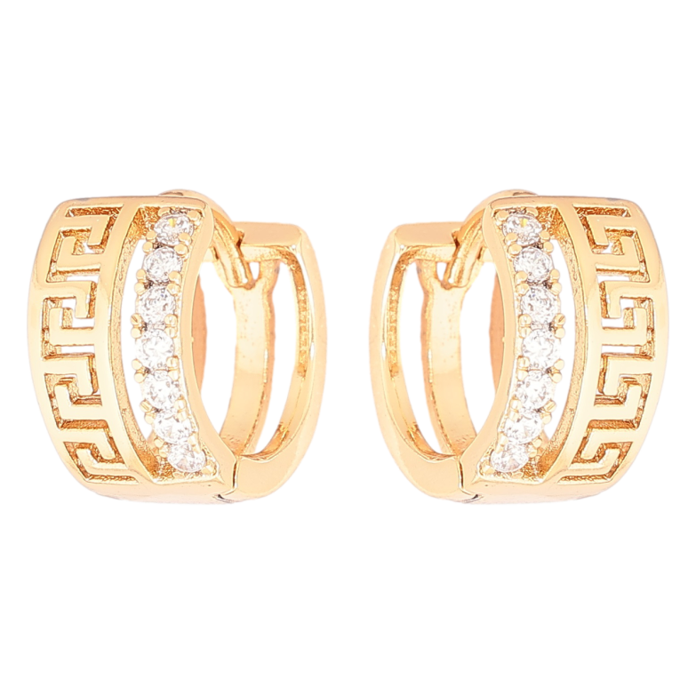 Серьги Xuping Позолота 18K колечки Греческий орнамент с дорожкой кристаллов фото №1