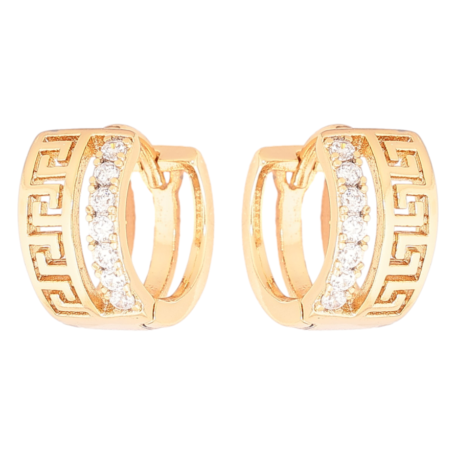 Серьги Xuping Позолота 18K колечки Греческий орнамент с дорожкой кристаллов фото №1