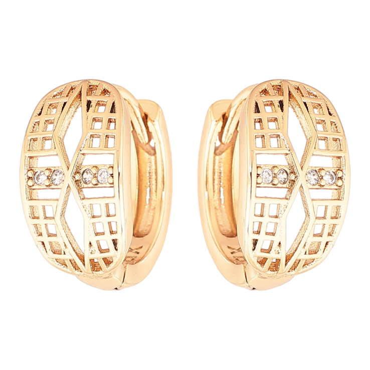 Сережки Xuping Позолота 18K колечка «Різьблений візерунок з кристалами» фото №6