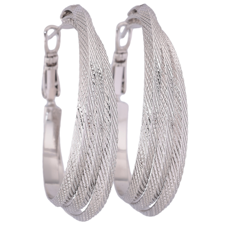 Серьги Xuping Родий кольца (конго) Декоративный узор на одну сторону ø 4см фото №3