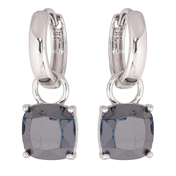 Серьги Xuping Родий подвески на колечках Черные кристаллы 9х9мм, 2 в 1 фото №23