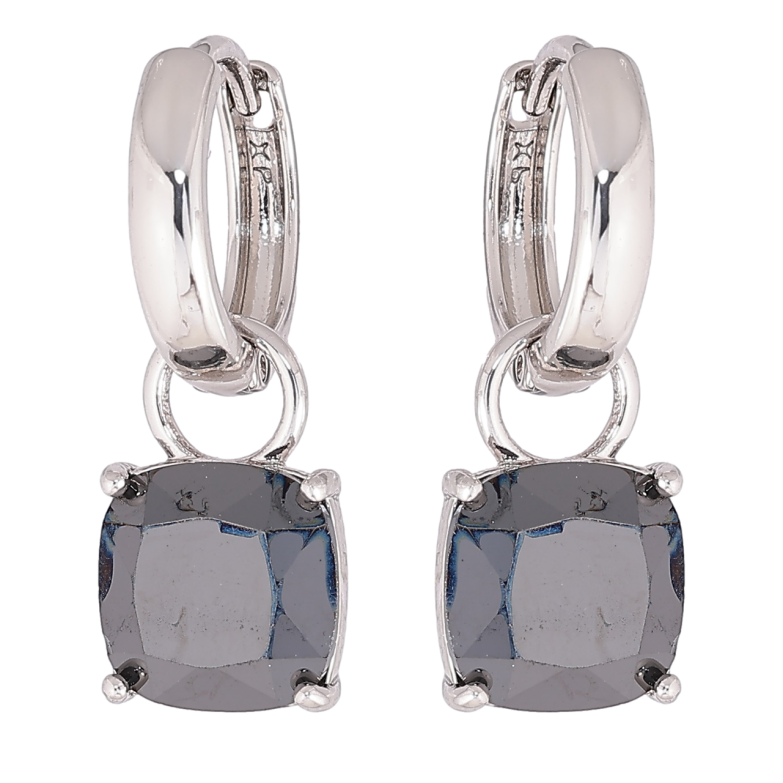 Сережки Xuping Родій підвіски на колечках «Чорні кристали» 9х9мм, 2 в 1 фото №3