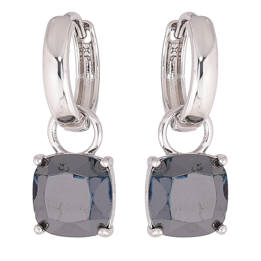 Серьги Xuping Родий подвески на колечках Черные кристаллы 9х9мм, 2 в 1 фото №1