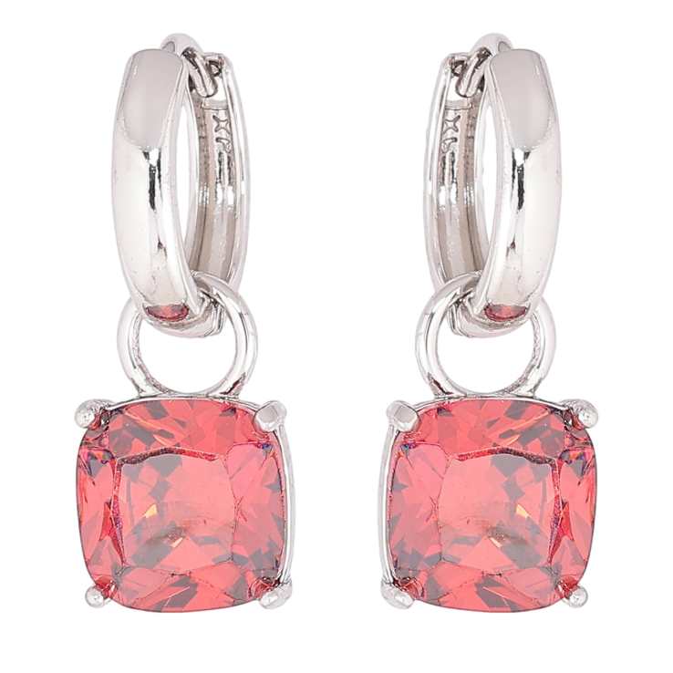 Серьги Xuping Родий подвески на колечках Красные кристаллы 9х9мм, 2 в 1 фото №24