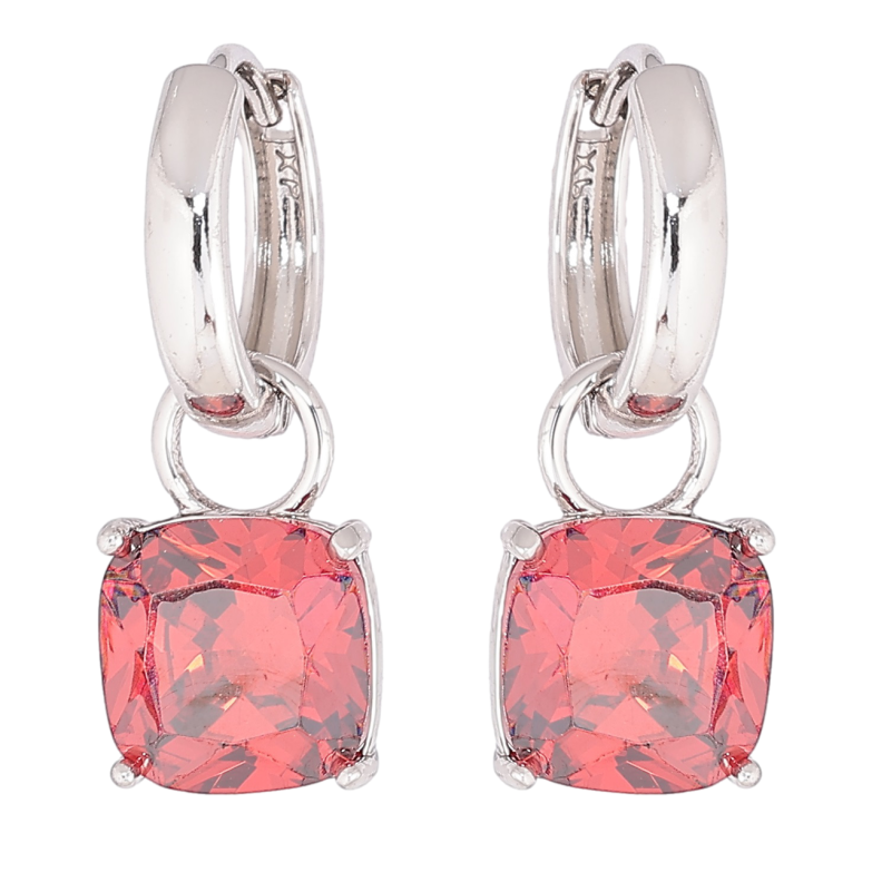 Серьги Xuping Родий подвески на колечках Красные кристаллы 9х9мм, 2 в 1 фото №1