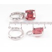 Серьги Xuping Родий подвески на колечках Красные кристаллы 9х9мм, 2 в 1 фото №2