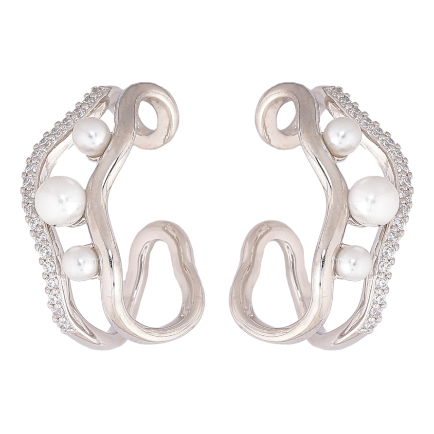 Сережки Xuping Родій кафи «Візерунок із доріжками кристалів і перлинами» фото №1