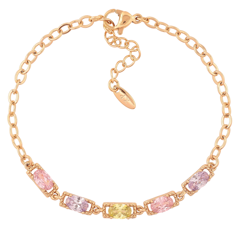 Браслет Xuping Позолота 18K «Ланцюжок з різнокольоровими кристалами» довжина з доп.ланцюжком 17-20см х 3-4мм фото №1