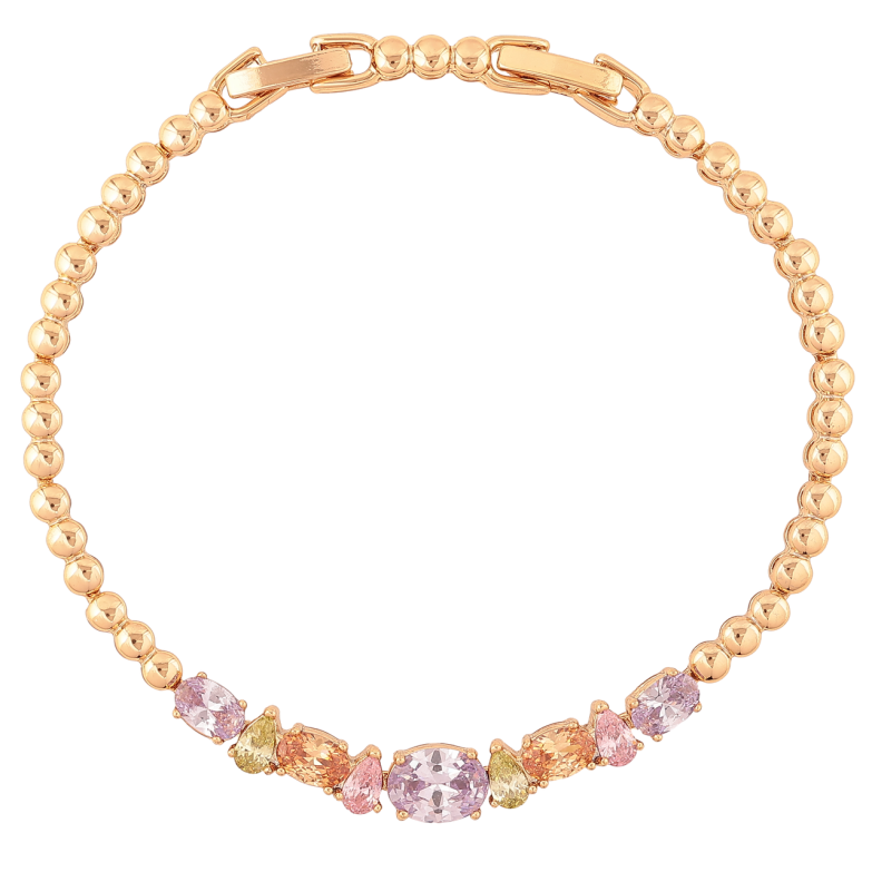 Браслет Xuping Позолота 18K Дорожка разноцветных кристаллов длина с доп.замком 17.5,19.5см х 3-6мм фото №1