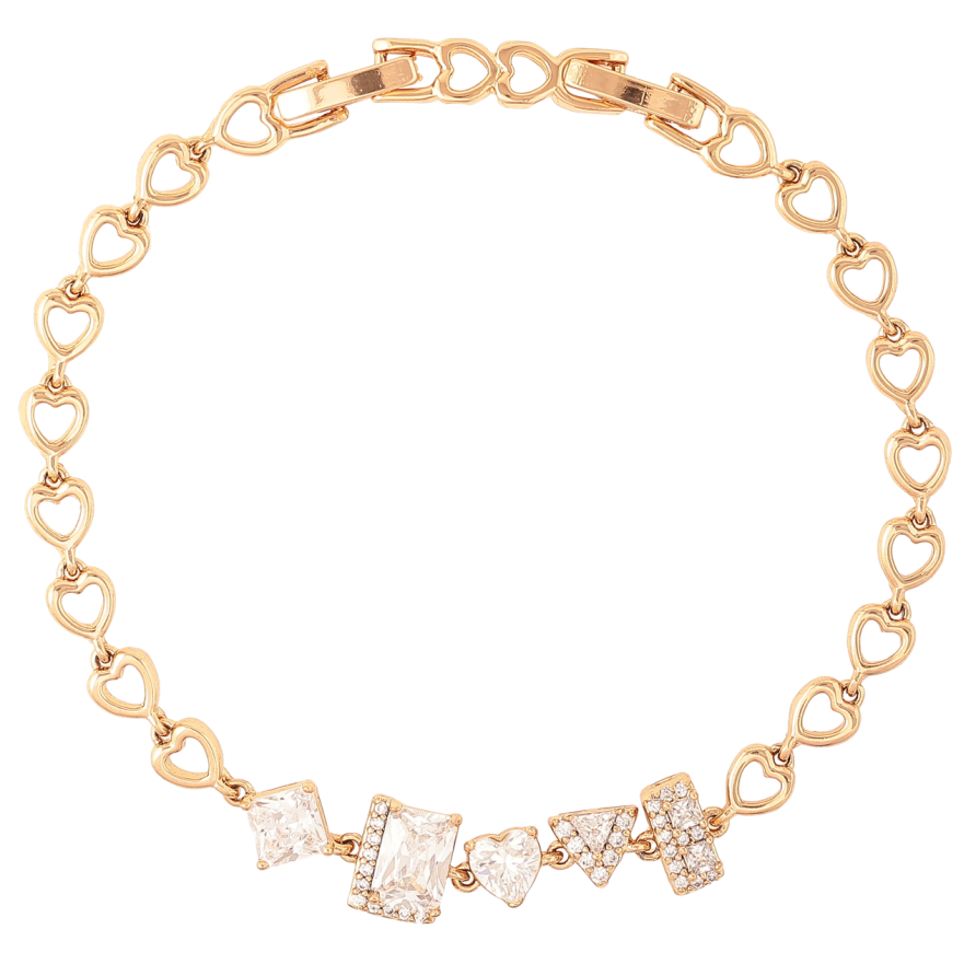 Браслет Xuping Позолота 18K Сердечки с вставкой из кристаллов длина с доп.замком 17,19см х 5-8мм фото №1