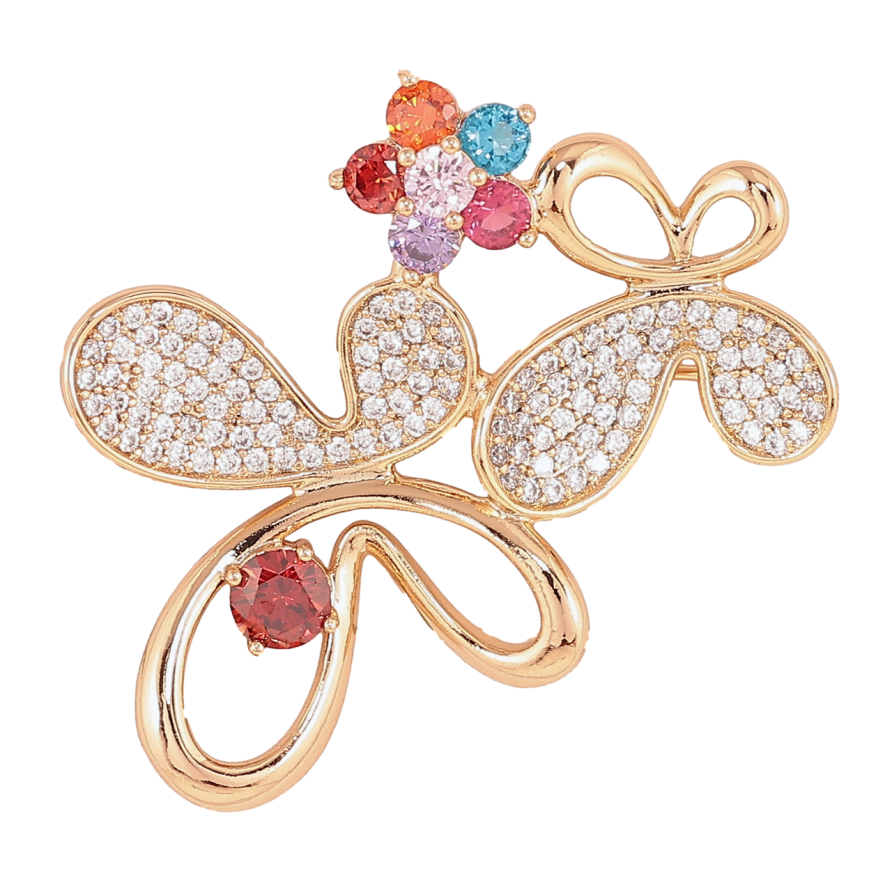 Брошка Xuping Позолота 18K Метелики з різнокольоровою кришталевою квіточкою» фото №1 Брошка Xuping Позолота 18K Метелики з різнокольоровою кришталевою квіточкою» фото №1