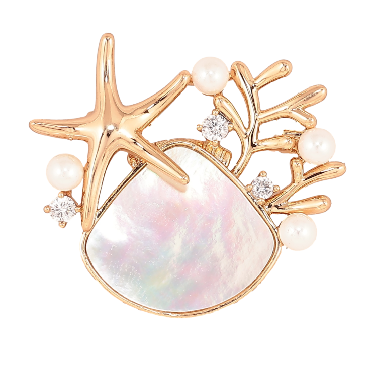 Брошка Xuping Позолота 18K Морська композиція з перламутровою вставкою і перлинками» фото №16