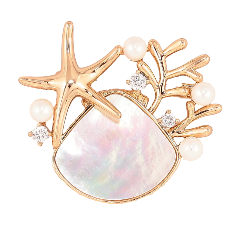 Брошка Xuping Позолота 18K Морська композиція з перламутровою вставкою і перлинками» фото №1 Брошка Xuping Позолота 18K Морська композиція з перламутровою вставкою і перлинками» фото №1