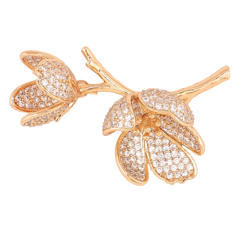 Брошка Xuping Позолота 18K «Квіткова гілочка з інкрустацією кристалами» фото №1 Брошка Xuping Позолота 18K «Квіткова гілочка з інкрустацією кристалами» фото №1