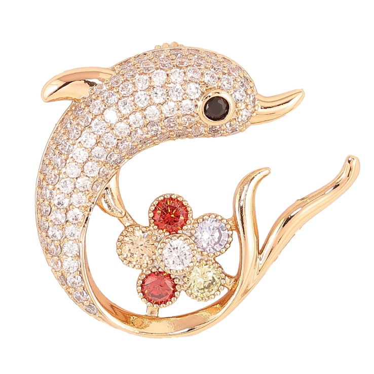 Брошка Xuping Позолота 18K «Дельфін із різнобарвною кришталевою квіточкою» фото №21