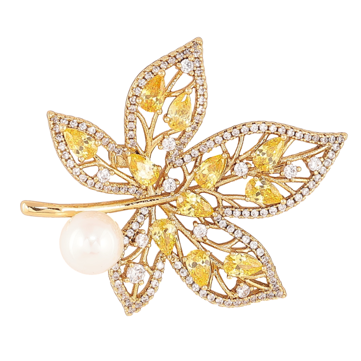 Брошка Xuping Позолота 14K «Листочок з інкрустацією біло-жовтими кристалами та перлиною» фото №24
