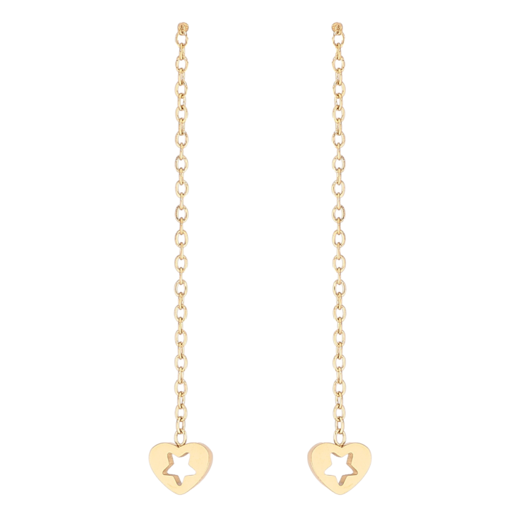 Серьги Xuping TTM Stainless Steel цвет 14К пусеты Подвески сердечки с узором звездочки фото №20