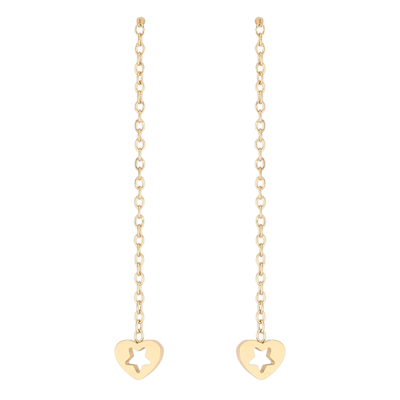 Серьги Xuping TTM Stainless Steel цвет 14К пусеты Подвески сердечки с узором звездочки фото №1