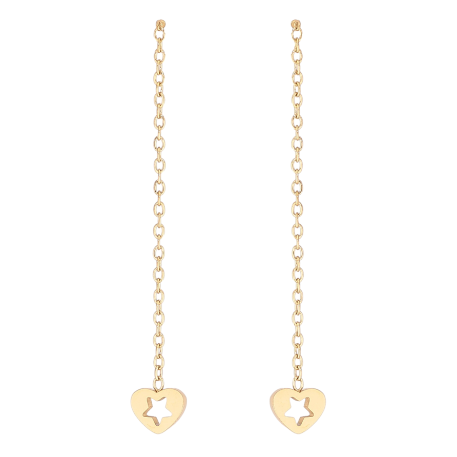 Серьги Xuping TTM Stainless Steel цвет 14К пусеты Подвески сердечки с узором звездочки фото №1