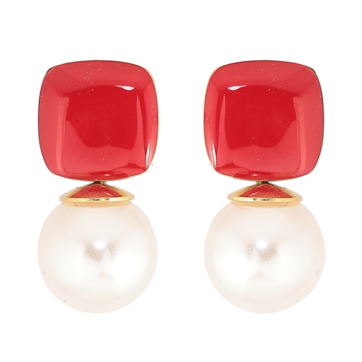 Серьги Xuping TTM Stainless Steel цвет 14К пусеты Красная эмаль с жемчужинами фото №22