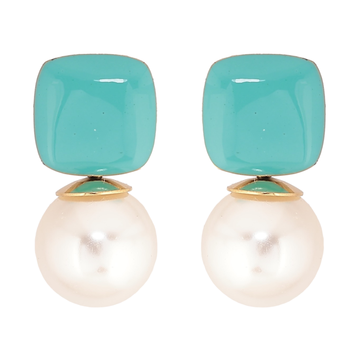 Сережки Xuping TTM Stainless Steel колір 14К пусети «Бірюзова емаль з перлинами» фото №14