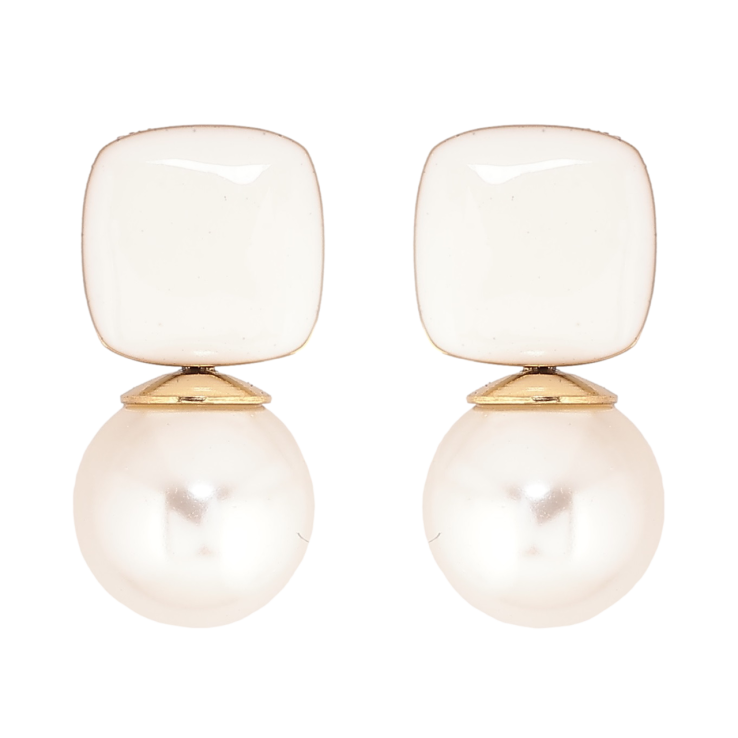 Серьги Xuping TTM Stainless Steel цвет 14К пусеты Белая эмаль с жемчужинами фото №6