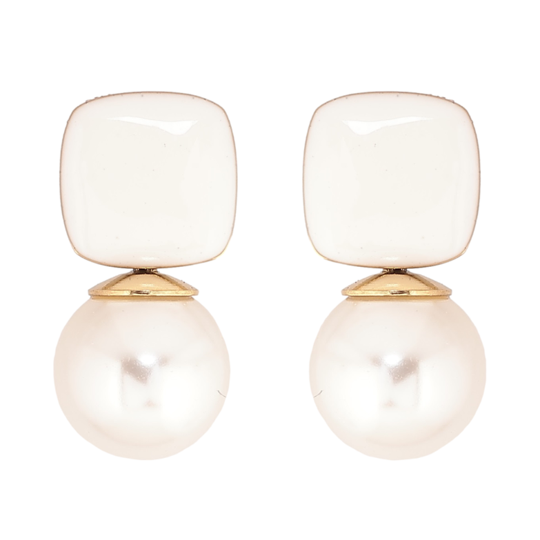 Сережки Xuping TTM Stainless Steel колір 14К пусети «Біла емаль з перлинами» фото №1