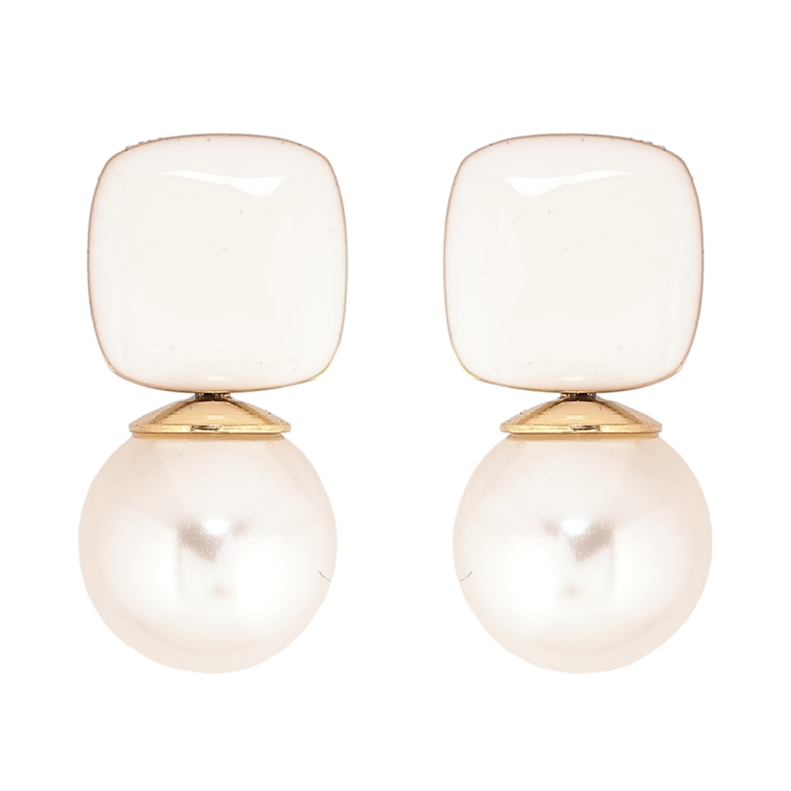 Сережки Xuping TTM Stainless Steel колір 14К пусети «Біла емаль з перлинами» фото №1