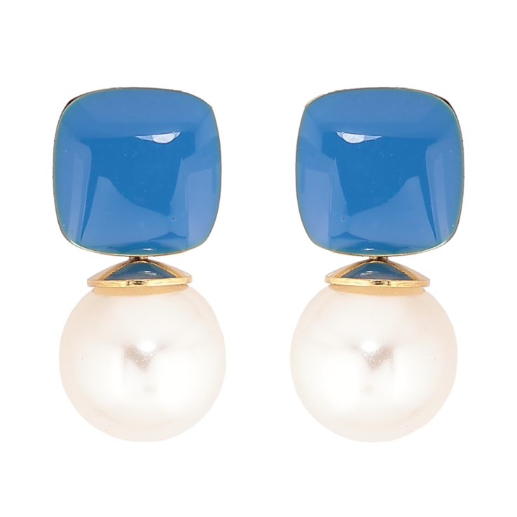 Сережки Xuping TTM Stainless Steel колір 14К пусети «Синя емаль з перлинами» фото №16