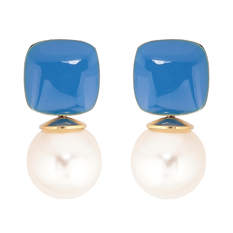 Сережки Xuping TTM Stainless Steel колір 14К пусети «Синя емаль з перлинами» фото №1