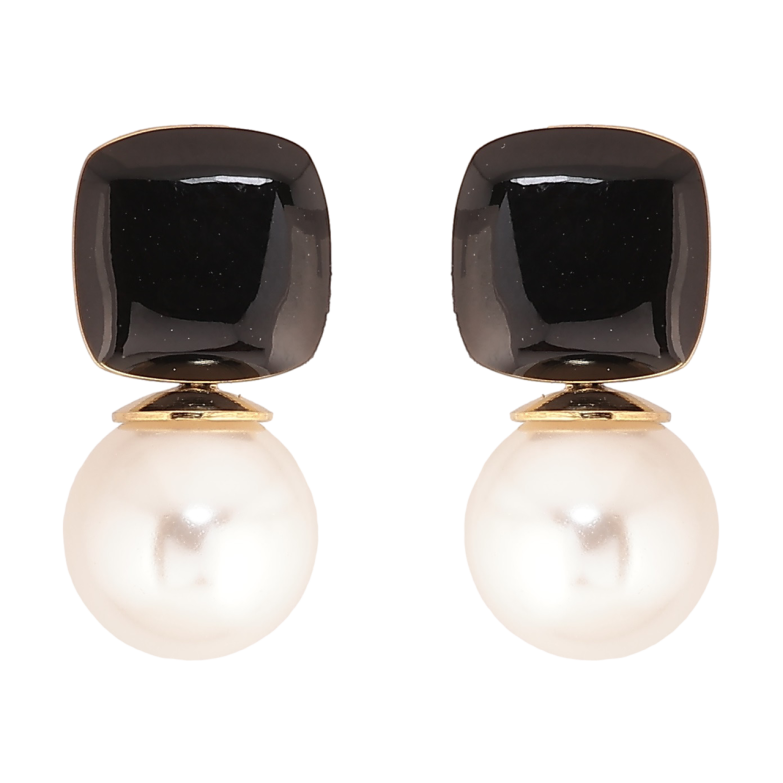 Сережки Xuping TTM Stainless Steel колір 14К пусети «Чорна емаль з перлинами» фото №13