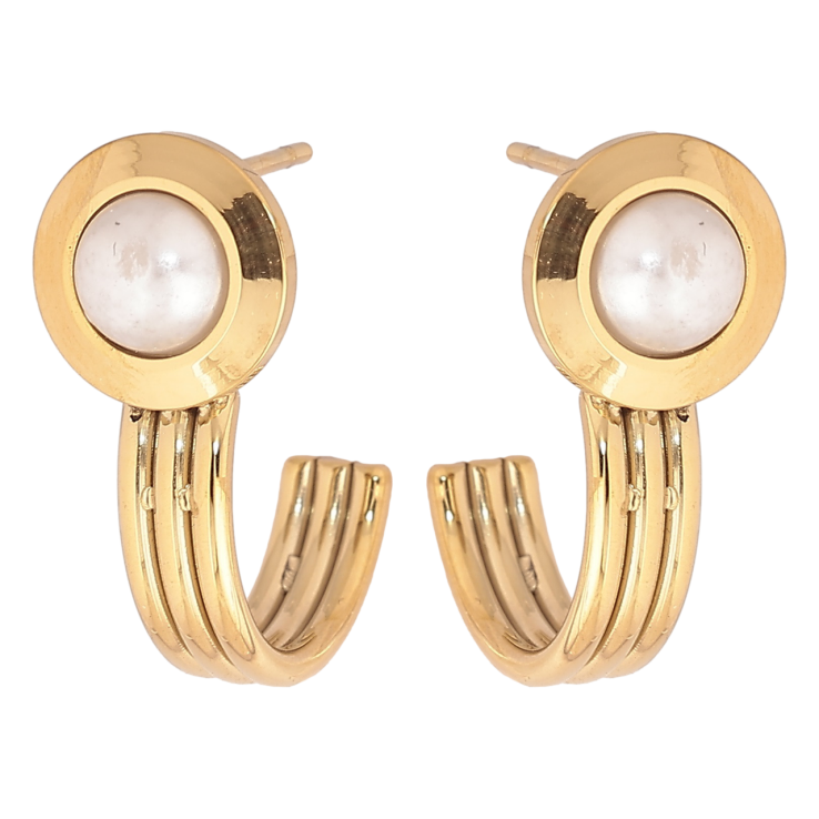 Сережки Xuping TTM Stainless Steel колір 14К пусети «Дуги з перловими вставками» фото №19