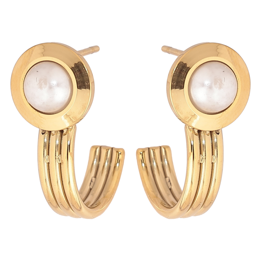 Сережки Xuping TTM Stainless Steel колір 14К пусети «Дуги з перловими вставками» фото №1