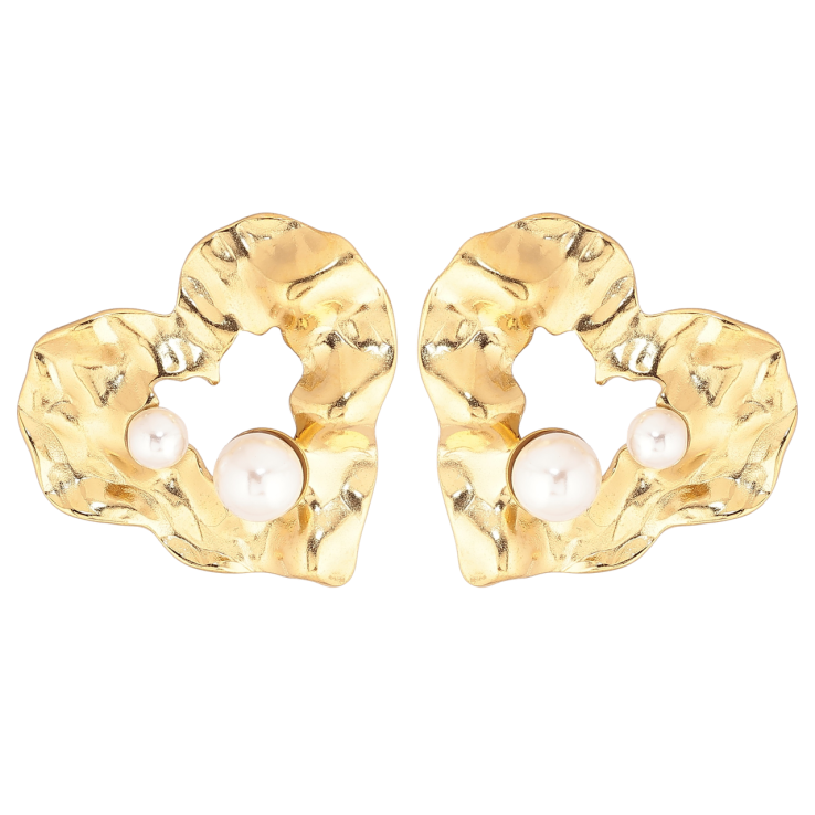 Сережки Xuping TTM Stainless Steel колір 14К пусети «Сердечка з перлинами» фото №21