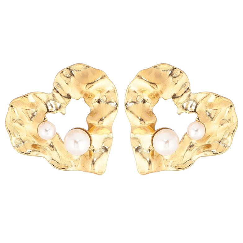 Сережки Xuping TTM Stainless Steel колір 14К пусети «Сердечка з перлинами» фото №8