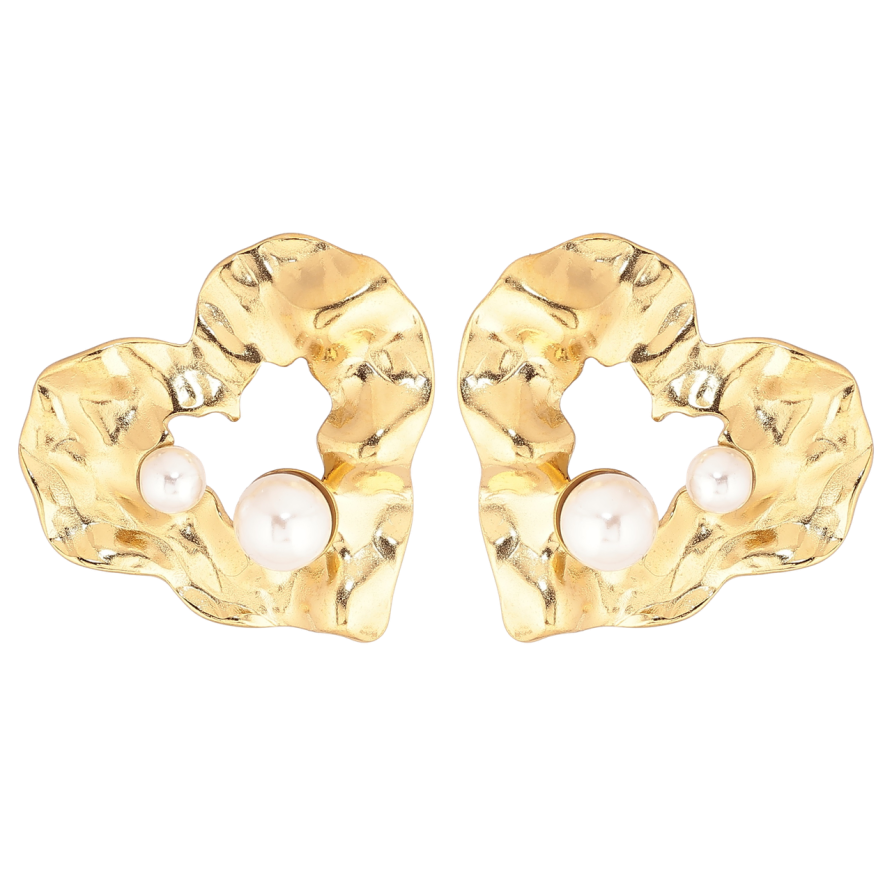 Сережки Xuping TTM Stainless Steel колір 14К пусети «Сердечка з перлинами» фото №1