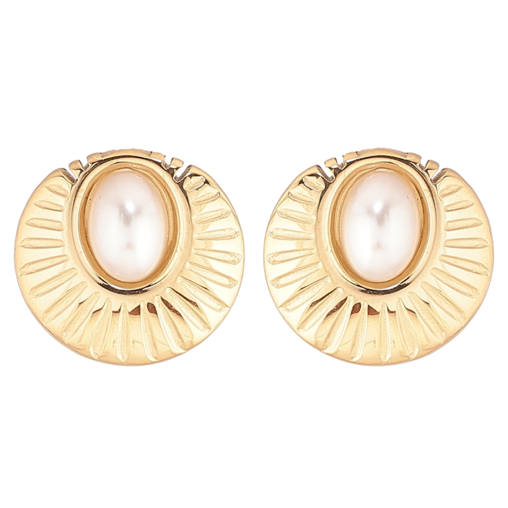 Сережки Xuping TTM Stainless Steel колір 14К пусети «Декоративний візерунок з перловими вставками» фото №9